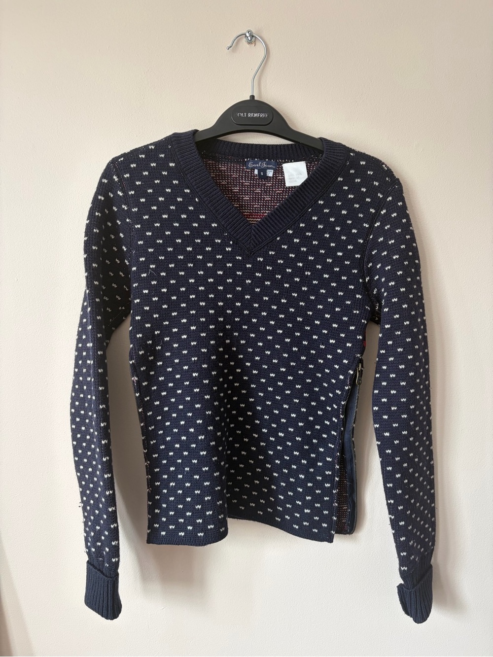 Earl Jeans - Club Monaco Navy V-Neck Patterned Women's Sweater